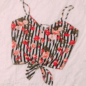 Leith Striped Floral Tie Front Crop